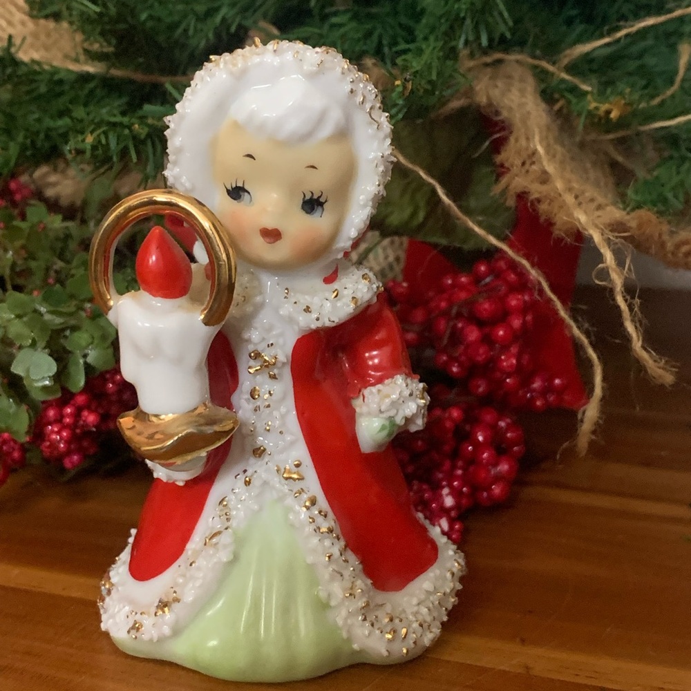 “Lefton” Vintage Christmas Girl Bell Holding Light 1940 - 1950’s